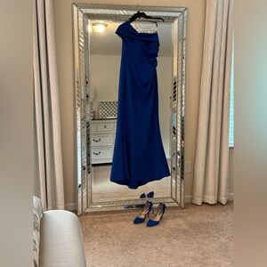 Elegant Blue Gown with Matching Heels